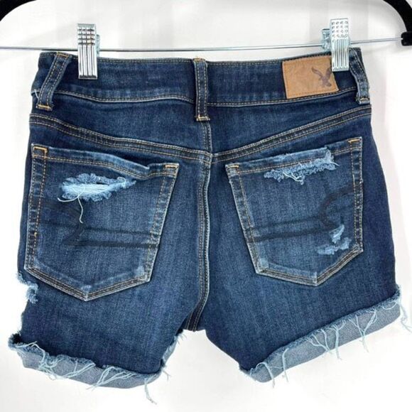 American Eagle Super Stretch Hi Rise‎ Shortie Size 0 destroyed distressed denim - Picture 2 of 14